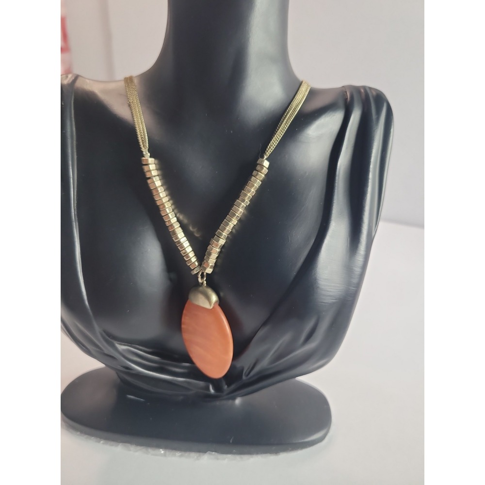 Kenneth Cole Orange Oval Pendant Necklace Silver Tone Multi Strand - Picture 5 of 14